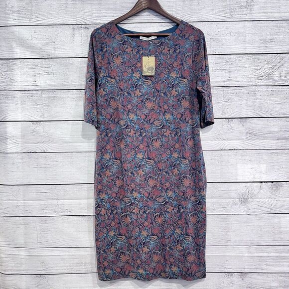 Peruvian Connection Autumn Garden Knee Length Dress Size Large Floral Stretch - Picture 1 of 10